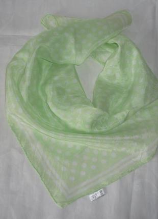 100% шелк нежный платок бандана салатового цвета принт polka dot  край роуль