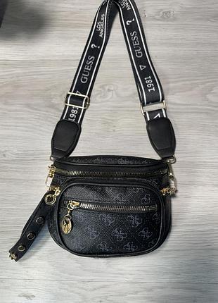 Сумка черная женская guess сумка маленькая гесс сумочка клатч кросс-боди бананка