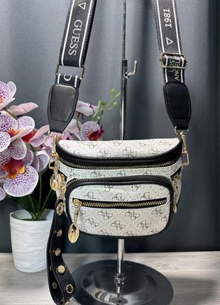Сумка белая женская guess сумка маленькая гесс сумочка клатч кросс-боди бананка
