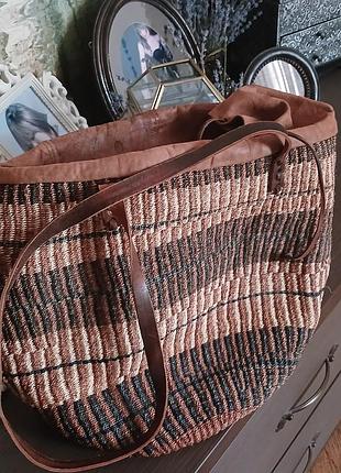Сумка плетена натуральна рафія+шкіра шопер