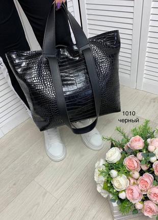 Женская стильная и качественная сумка шоппер из эко кожи черная2 фото