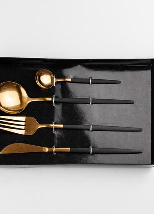 Набор столовых приборов cutlery set из нержавеющей стали на 1 персону 4 штуки столовый набор черный2 фото