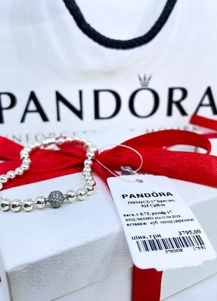 Серебряный браслет браслеты пандора pandora 598342cz бисер с паве шар сфера с камнями бусина бусины серебро проба s925 ale новое с биркой и пломбой