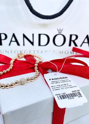 Срібний браслет браслети пандора pandora 588342cz бісер та паве куля з камінням срібло рожеве золото проба ale met нове з биркою і пломбою