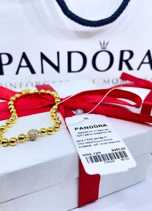 Срібний браслет браслети пандора pandora 568342c01 бісер та паве куля з камінням срібло позолота золото проба ale met нове з биркою і пломбою