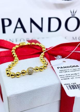 Срібний браслет браслети пандора pandora 568342c01 бісер та паве куля з камінням срібло позолота золото проба ale met нове з биркою і пломбою3 фото