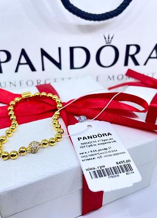 Срібний браслет браслети пандора pandora 568342c01 бісер та паве куля з камінням срібло позолота золото проба ale met нове з биркою і пломбою2 фото