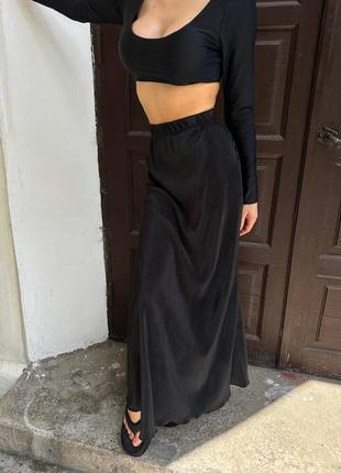 Черная юбка макси сальса плиссе с м л 42 44 46 xs s m l