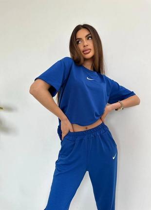 Женский летний синий спортивный костюм в стиле найк nike футбока и штаны джоггеры