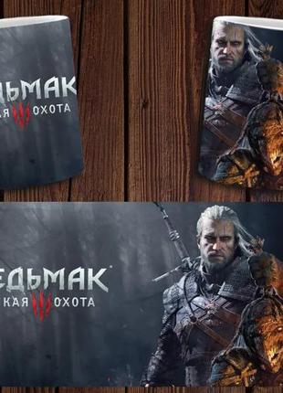 Чашка белая керамическая с принтом "відьмак" witcher  abc