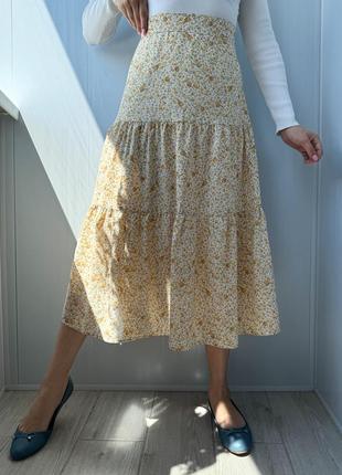 Спідниця міді в дрібну квіточку на високій посадці 1+1=3