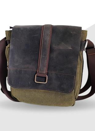 Сумка через плече канвас — шкіра крейзі коричнева