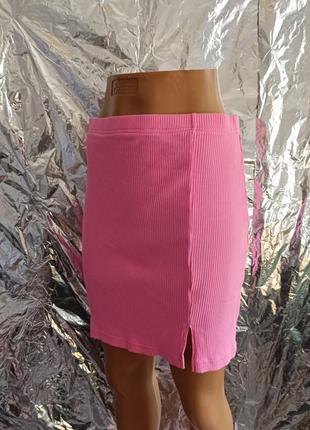 Шикарна рожева міні спідниця з розрізом юбка юбочка ⭐⭐⭐⭐⭐