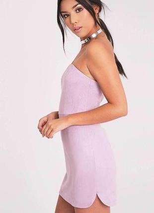 Сиреневое облегающее платье-бандо из искусственной замши prettylittlething