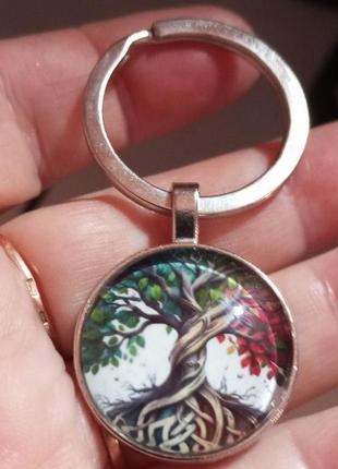 Брелок на ключи металл и стекло денежное дерево жизни серебристый