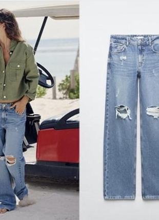 Zara зара женские джинсы z1975 mid-rise straight jeans