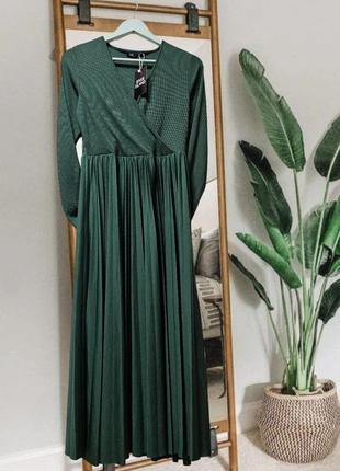 Плаття зелене плісироване з довгим рукавом river island