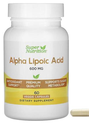 Super nutrition альфа липоевая кислота 600 мг 60 веганских капсул метаболизм глюкозы айхерб 02355