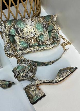 Эксклюзивные босоножки из итальянской кожи и замши женские зеленые золотистые
