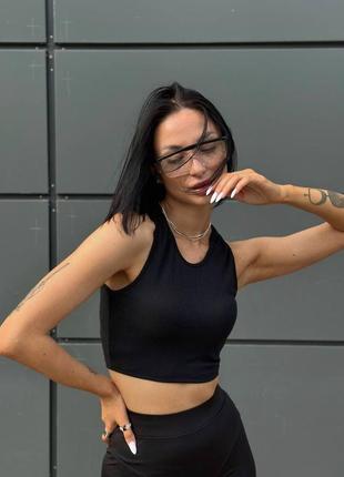Кроп топ базовый однотонный на брителях качественный стильный черный