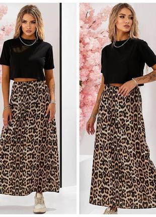Літня жіноча леопардова довга спідниця