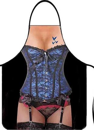 Фартух з приколом для чоловіків дівчина в блакитному корсеті 80 на 60 см різнобарвний