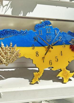 Часы настенные из эпоксидной смолы "карта украины" 40x25 см