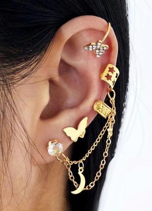 Серьги кафф клипса женские красивая бижутерия "cuff bjd-83" золотистые