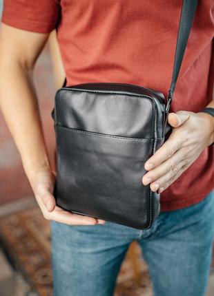 Мужская каркасная барсетка, черная сумка через плечо из натуральной кожи, классический мессенджер4 фото