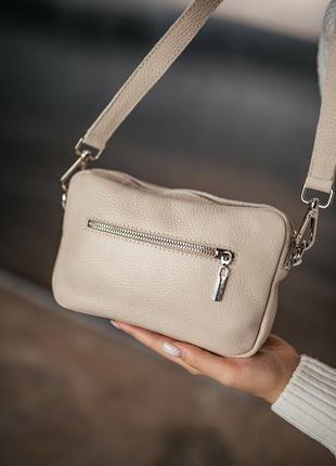 Женская кожаная сумочка, стильная сумка из натуральной кожи, маленькая бежевая сумка клатч4 фото