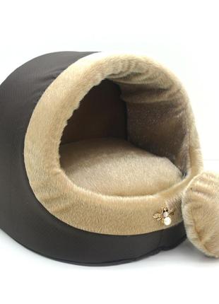 Будка для котов и собак мех коричневая №1 360х320х320 мм