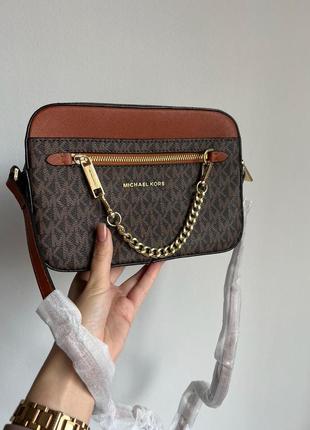 Сумка michael kors jet set large logo crossbody bag brown4 фото