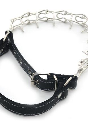 Строгий ошейник для собак комбинированный с водилкой никелевый нжр №5 69-77 см