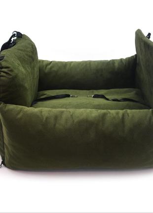 Автокрісло сумка-переноска лежак бліц для котів та малих порід собак 50х60х42 см зелений