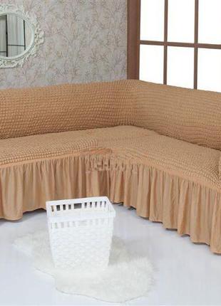 Чехол на угловой диван venera 02-203 с оборкой коричневый(ps)