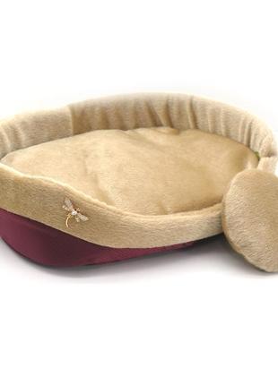 Лежак для собак и котов мех бордовый №4 460х620х140 мм