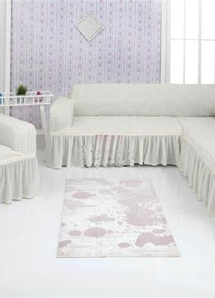 Чехол-накидка на угловой диван и кресло с оборкой venera 03-214 (жатка-креш) крем(ps)