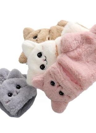 Женские перчатки с полупальцами котик розовый