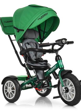 Детский трехколесный велосипед коляска с фарой и поворотным сиденьем turbotrike 4057-4 зеленый