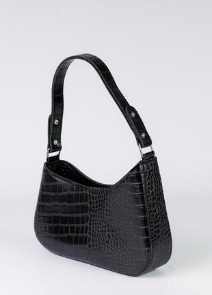 Сумка женская (багет) эко-кожа, черная, с тиснением