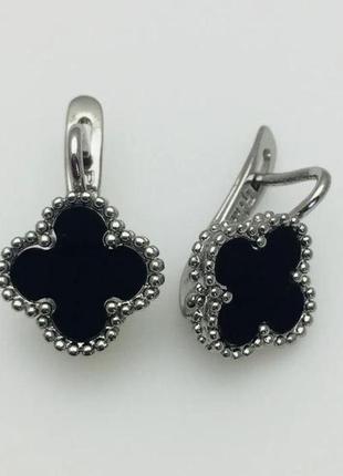 Серьги с черным клевером из медицинского золота stainless steel, xuping позолоченные