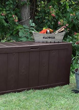 Уличный ящик для хранения садового инвентаря keter 230403 sherwood 270 л. коричневый9 фото