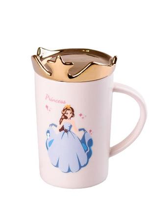 Чашка керамічна princess 450мл з кришкою чашка з кришкою чашки для кави білий