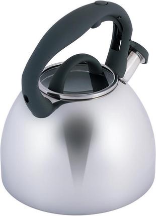 Чайник kamille whistling kettle 2.7л з нержавіючої сталі зі свистком і скляною кришкою (сіра ручка)4 фото