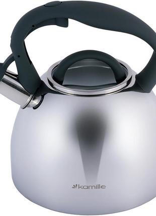 Чайник kamille whistling kettle 2.7л з нержавіючої сталі зі свистком і скляною кришкою (сіра ручка)7 фото