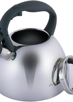 Чайник kamille whistling kettle 2.7л з нержавіючої сталі зі свистком і скляною кришкою (сіра ручка)3 фото