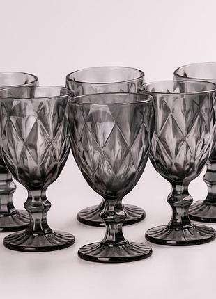 Бокал для вина граненый из толстого стекла фужеры для вина 6 шт серый