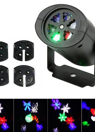 Лазерний проектор із змінними слайдами led stage light новорічні мотиви (чорний)