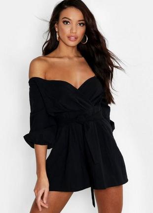 Черный комбинезон на запах низ шорты boohoo