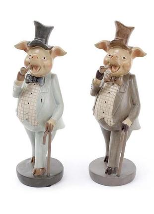 Декоративная статуетка свин с трубкой в коричневом